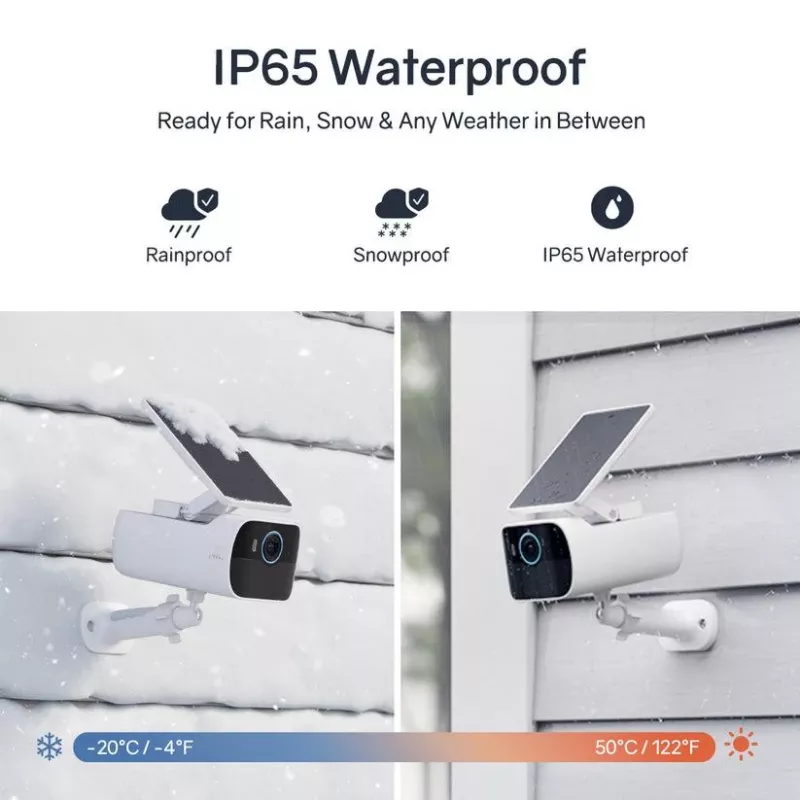 Safemo SC1 SolarCam, 4K UHD video, 8× tālummaiņa, 132° skata leņķis, nakts redzamība, Wi-Fi 2,4 GHz, 1,5 W saules panelis, balts