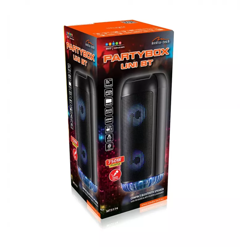 PartyBox UNI bezvadu skaļrunis ar mikrofonu un karaoke funkciju Bluetooth 5.0 MT3174