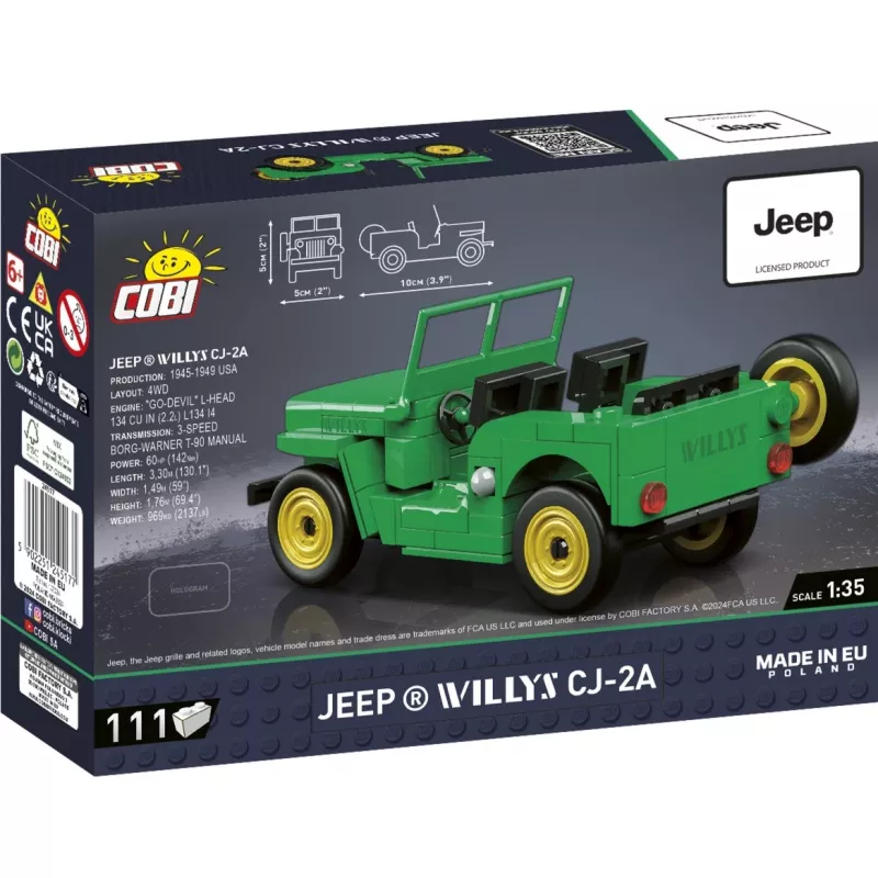 Cobi konstrukciju rotaļlieta Jeep Willys CJ-2A zaļš modelis 24517 – ķieģeļu būvēšanas komplekts
