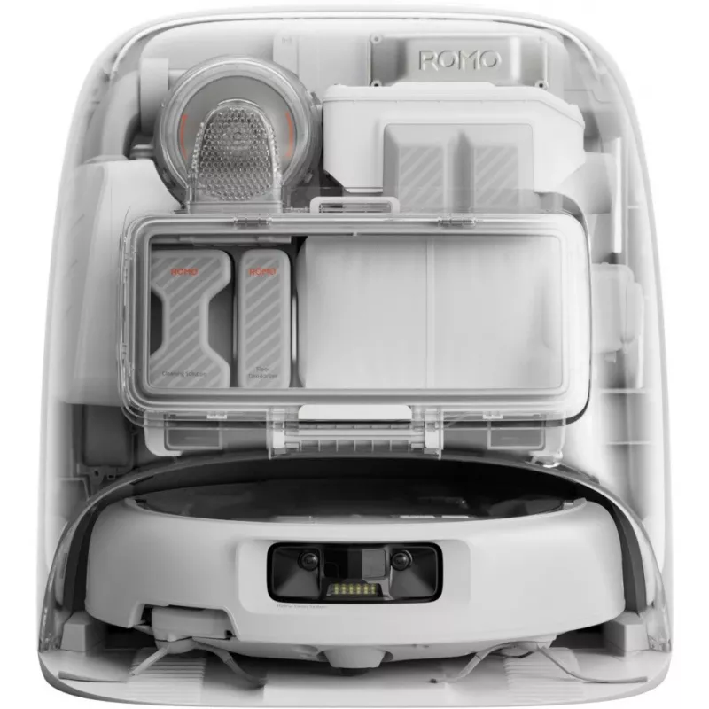 Putekļu sūcējs robots un mitrā slota DJI ROMO P (Ūdens tvertnes versija) — Pelēks/Balts, 0,26 L putekļu, 4 L tīra ūdens / 3,2 L netīra ūdens, 5000 mAh baterija