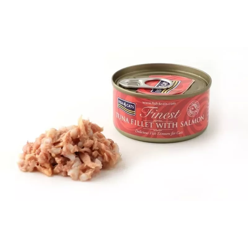 Slapja kaķu barība FISH4DOGS Tunča fileja ar lasi 70 g paciņā, pieaugušiem kaķiem, zivju garša, 85% mitrums