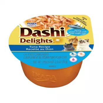Mitrā kaķu barība INABA Dashi Delights Tuna recipe paplāte 70 g — papildbarība pieaugušiem kaķiem, 90% mitruma