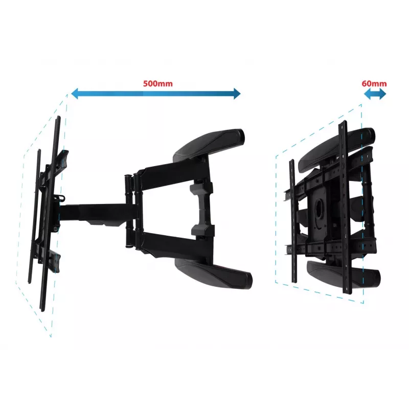 Sienas stiprinājuma rāmis ESPERANZA ERW021 40–85 collu plakanajiem televizoriem, metāla, noliecams, 6–50 cm attālums, 68 kg ietilpība, VESA 200x100–600x500 mm
