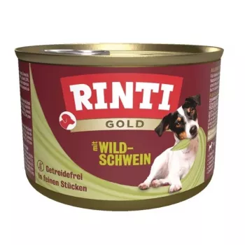 Mitrā suņu barība RINTI Gold Mežacūka Pieaugušiem 185 g – bez graudiem, bez lipekļa un sojas, pilnvērtīga barība