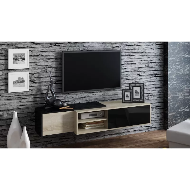 Cama TV skapis SIGMA1 180 sonomas ozols/melns glancēts