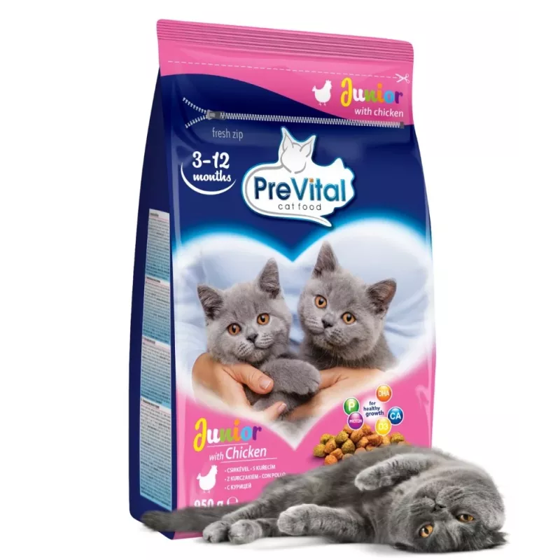 Sausā kaķu barība PREVITAL Junior Chicken 950 g — granulas kaķēniem, 35% olbaltumvielu, 12% tauku