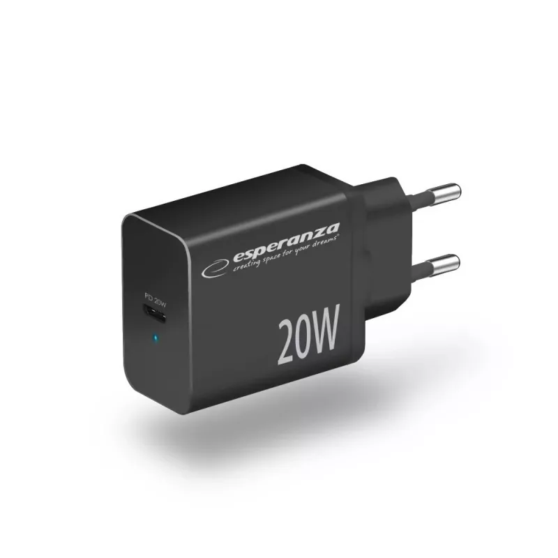 Tīkla lādētājs ESPERANZA EZC104K 20W Melns, USB strāvas adapteris portatīvām ierīcēm