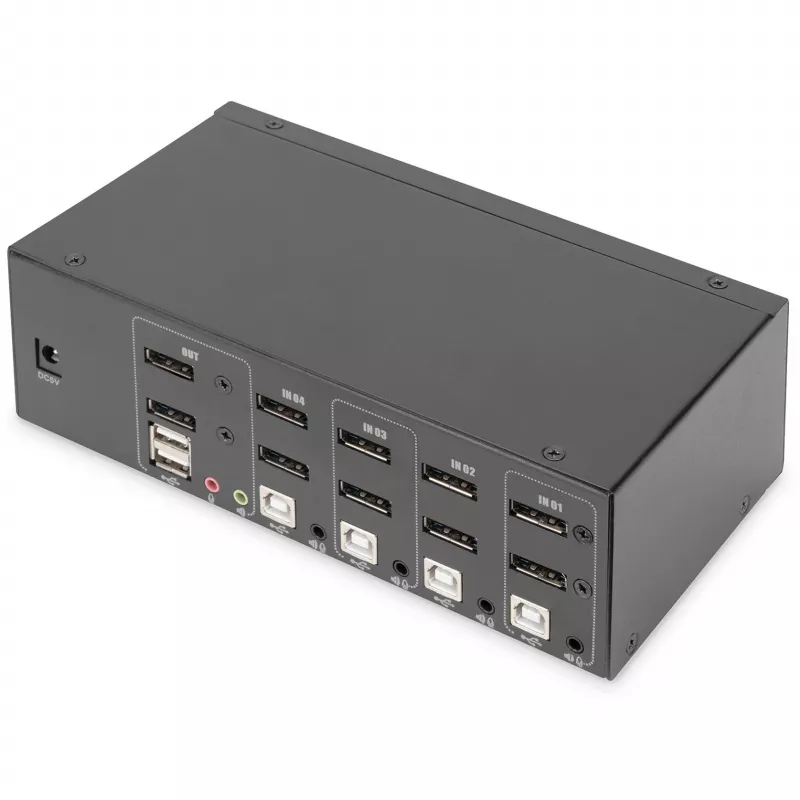 DIGITUS KVM slēdzis, 4 porti, divu displeju, 4K, DisplayPort®