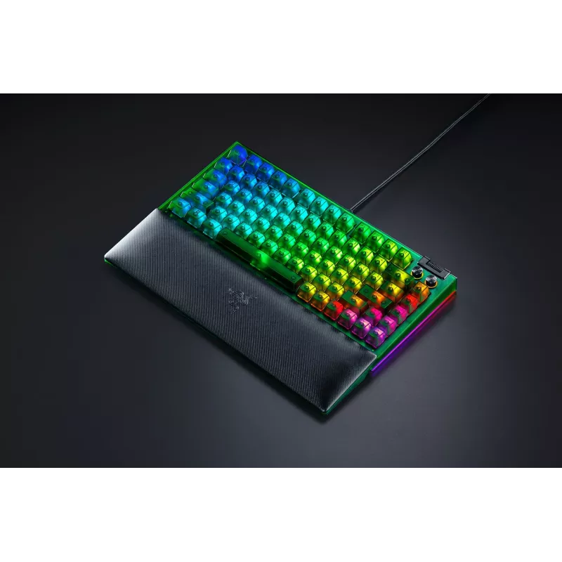 Mehāniskā spēļu tastatūra Razer MelnsWidow V4 75% — vadu savienojums, ASV izkārtojums, Phantom zaļa Edition, Razer mehāniskie taktilie slēdži