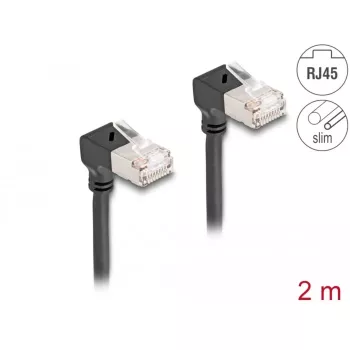 DeLOCK RJ45 tīkla kabelis Cat.6A S/FTP plāns 90° uz leju 2 m melns