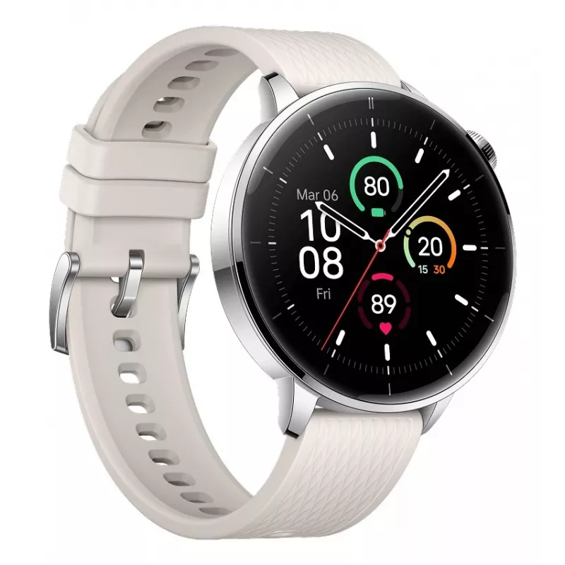 Viedpulkstenis ONEPLUS OnePlus Watch 3 43mm, 1.32 collas AMOLED 466×466, titāna/sudraba korpuss, balta gumijas siksniņa, GPS, Wi‑Fi