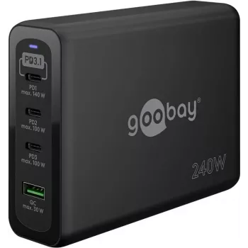 Wentronic goobay vairāku pieslēgvietu ātrais lādētājs USB-C PD GaN 240 W (65885)