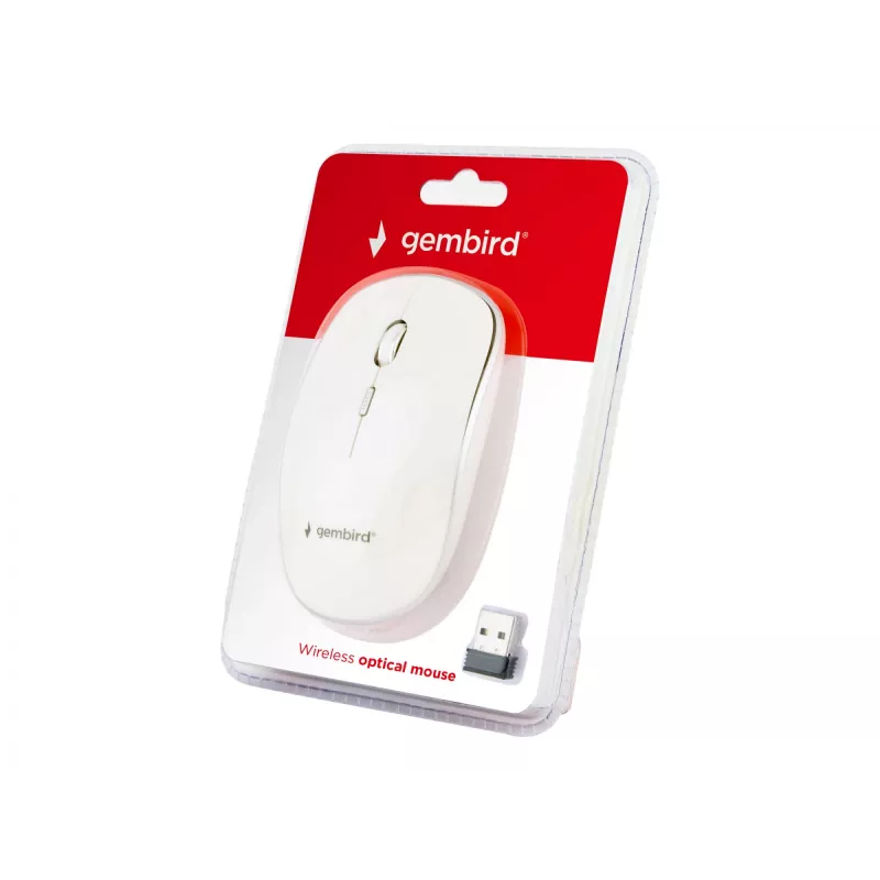 Bezvadu pele GEMBIRD MUSW-4B-01-W, piemērota abām rokām, optiskā 1600 DPI, 4 pogas, RF bezvadu, balta