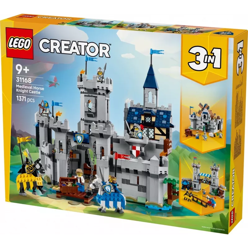 Konstruktors LEGO Creator 3-in-1 Viduslaiku bruņinieku pils komplekts 31168 — 1371 detaļas, 6 minifigūras, vecumam 9+