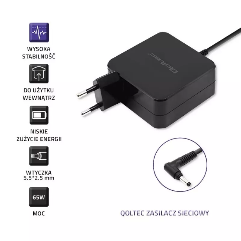 Qoltec 51745 barošanas adapteris/invertors iekštelpām 65 W Melns