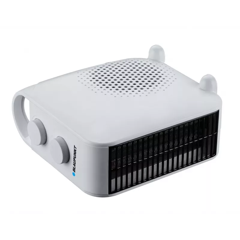 Ventilatora tipa elektriskais sildītājs BLAUPUNKT FHM301 — 2000 W, 2 pakāpju (1000/2000 W), regulējams termostats, 220–240 V, balts