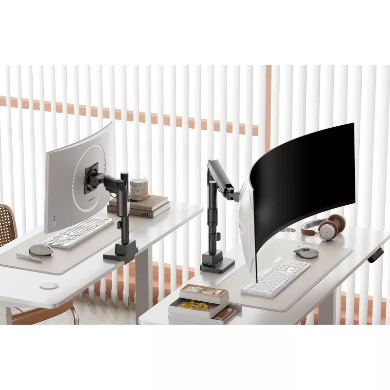 Monitora stiprinājums DIGITUS Single, skava, līdz 57 collām, 27 kg ietilpība, VESA 75x75–100x100, augstuma regulēšana, slīpums -75° līdz 75°, melns