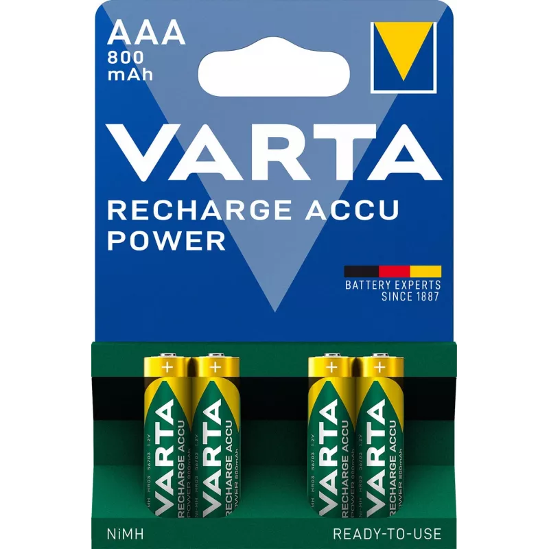 VARTA HR03 AAA uzlādējamā akumulatora baterija Accu Power 800 mAh 56703 4 gab. Zaļš