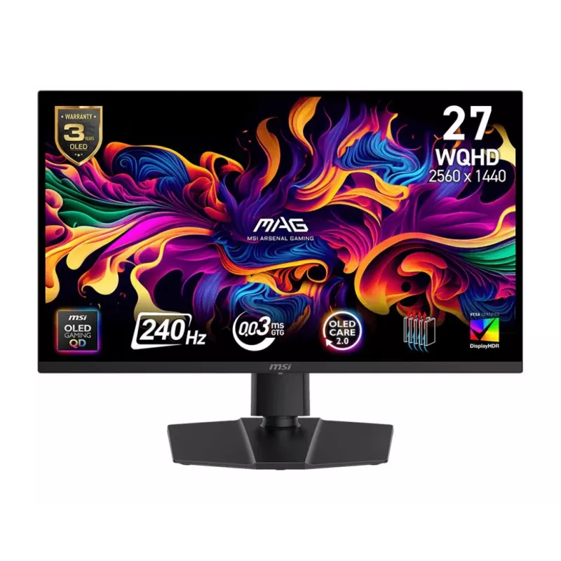 Monitors | MSI | MAG 273QP QD-OLED X24 | 26.5 inch | Spēlēm | Matēts | QD-OLED panelis | 2560x1440 | 16:9 | 240Hz | 0,03 ms | Krāsa: Melna | MAG273QPQD-OLEDX24