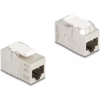 Keystone modulis DELOCK 90718, plakana RJ-45 ligzda, sudrabains/baltā krāsā, 16,3×30,6×20,5 mm