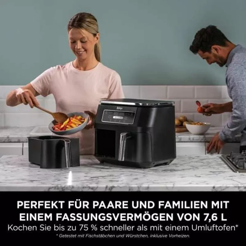 Ninja AF200EU fritieris Double 7.6 L Brīvstāvošs 2400 W Karstā gaisa fritieris Melns