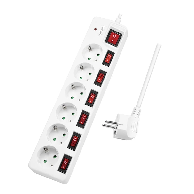 Elektrības pagarinātājs LogiLink LPS250 1,5 m 6 maiņstrāvas rozetes Iekštelpām Balts
