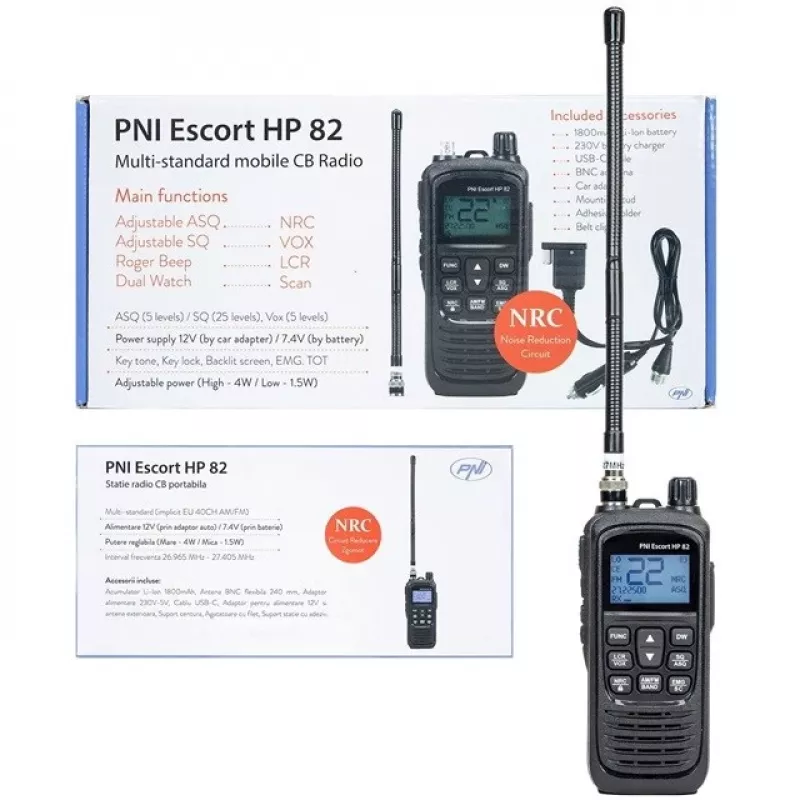 CB radiostacija PNI Escort HP 82 pārnēsājama 4W 12V rokas/bāzes iekārta