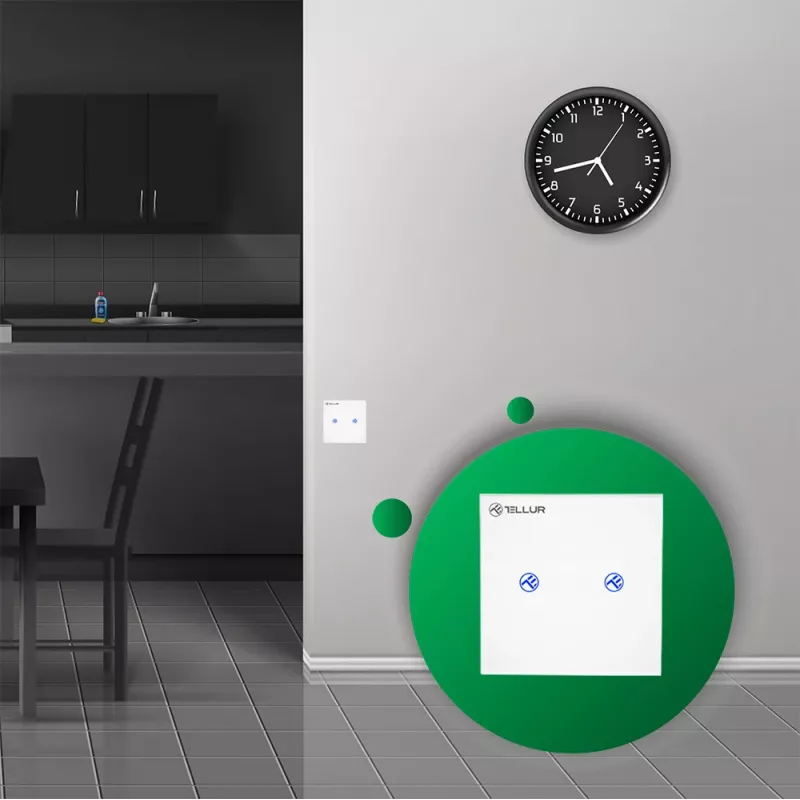 Viedais WiFi slēdzis Tellur SS2N — 2 porti, 1800 W kopējā, 10 A kanālam