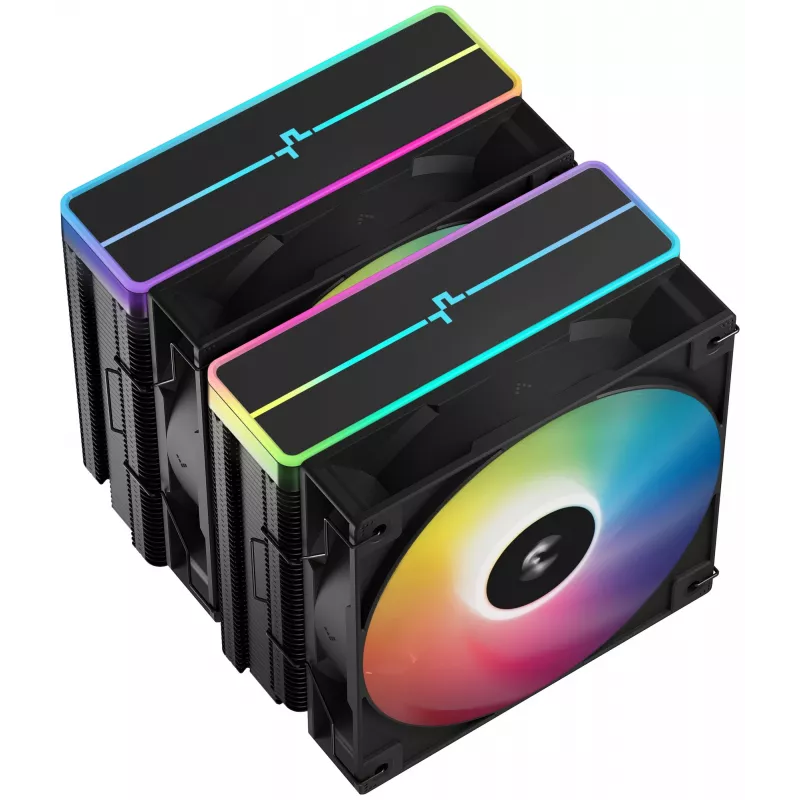Gaisa dzesētājs DeepCool AG620 BK ARGB V2 — 120 mm divkāršs ventilators, 6 siltuma caurules, LGA 1700/AM4/AM5 atbalsts, melns