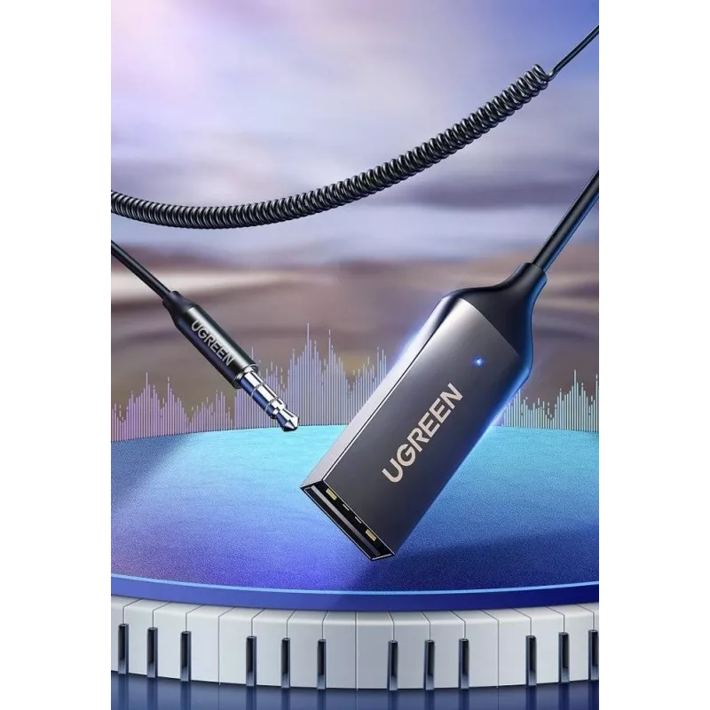 Audio uztvērējs UGREEN CM309 Bluetooth 5.0 USB ar 3,5 mm AUX ligzdu, melns, 20–20000 Hz