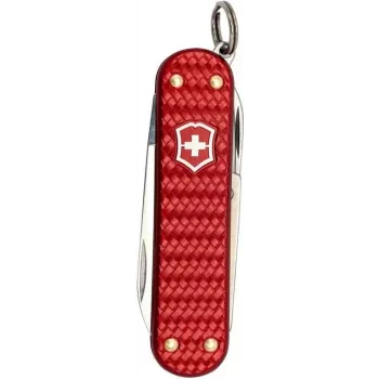 Kabatas nazis Victorinox Classic SD Precious Alox Iconic Red — kompakts atslēgu piekariņa daudzfunkcionāls rīks, mazs asmens, šķēres, nagu vīle