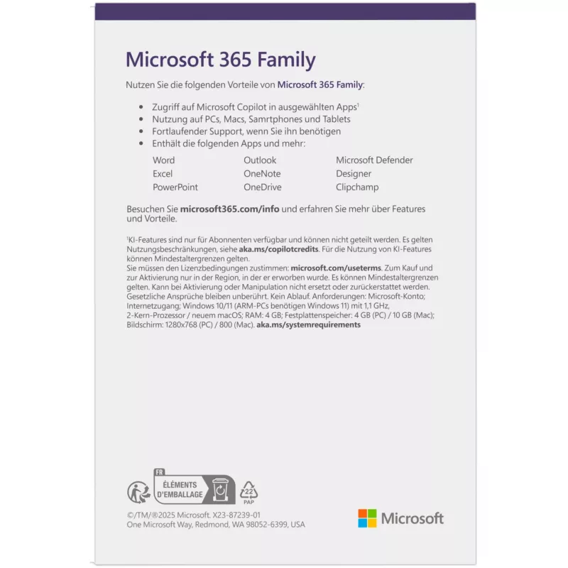 Microsoft 365 Family Box Pack 1 gads Līdz 6 personām Android iOS Windows MacOS
