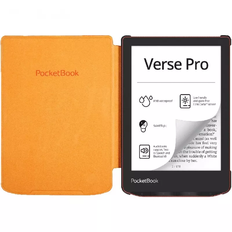 Folio case for 6 inch e‑book reader PocketBook Shell — oranža, 112×160×12.5 mm, 0.0765 kg