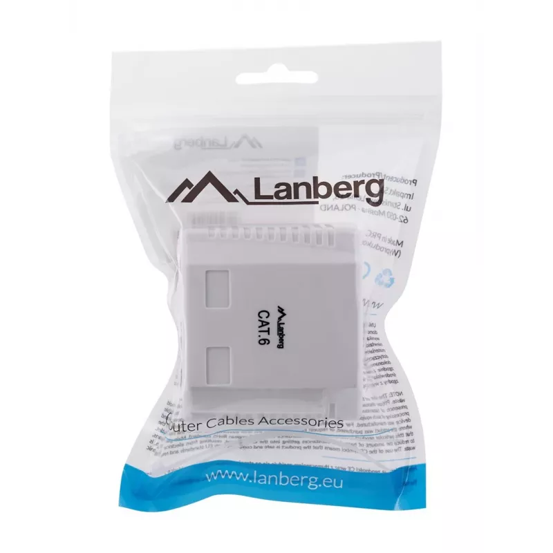 LANBERG Outlet Box RJ-45 Cat6 OU6-0002-W balta, 2 ligzdas, 30×54×57 mm