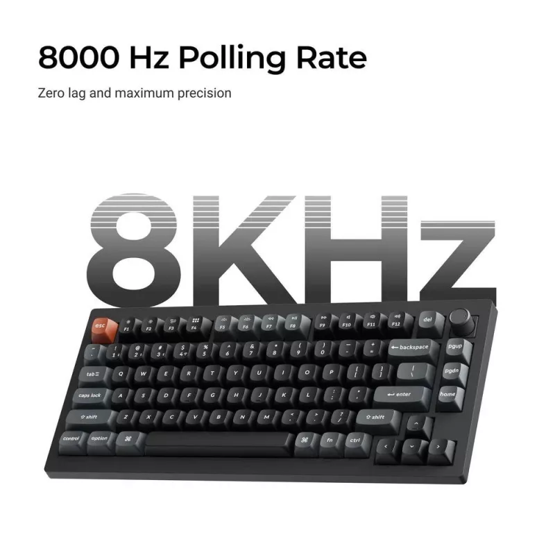 Mehāniskā 75% tastatūra Keychron V1 Ultra 8K — QWERTY, Bluetooth un vadu, RGB, melna