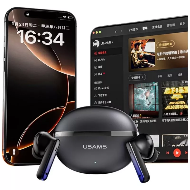 Bluetooth austiņas Usams TWS E02 ANC+ENC melnas