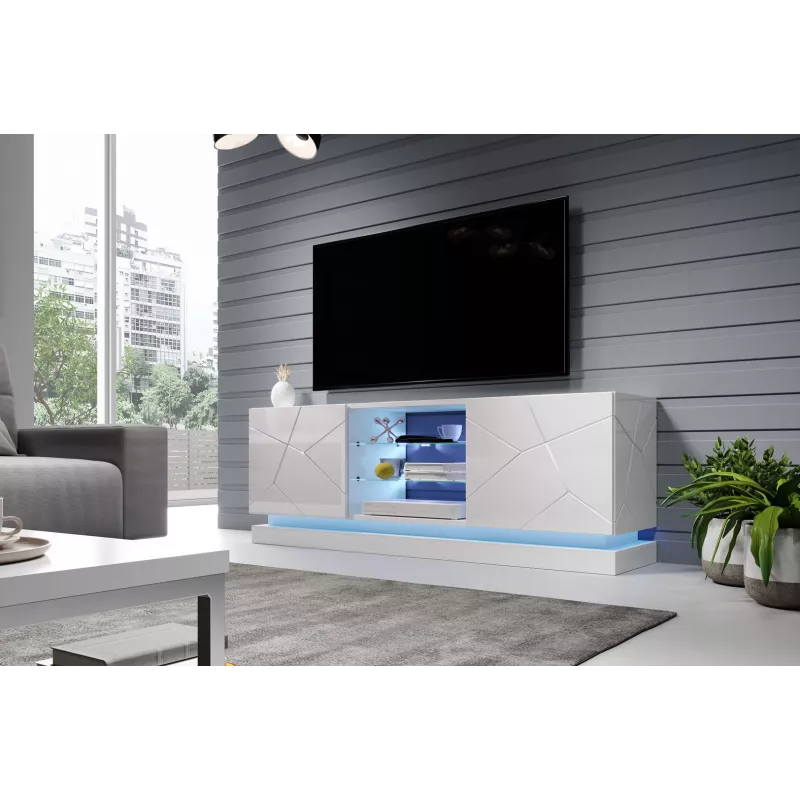 TV cabinet cama meble QIU 160 — MDF balta gloss, 1600×420×570 mm