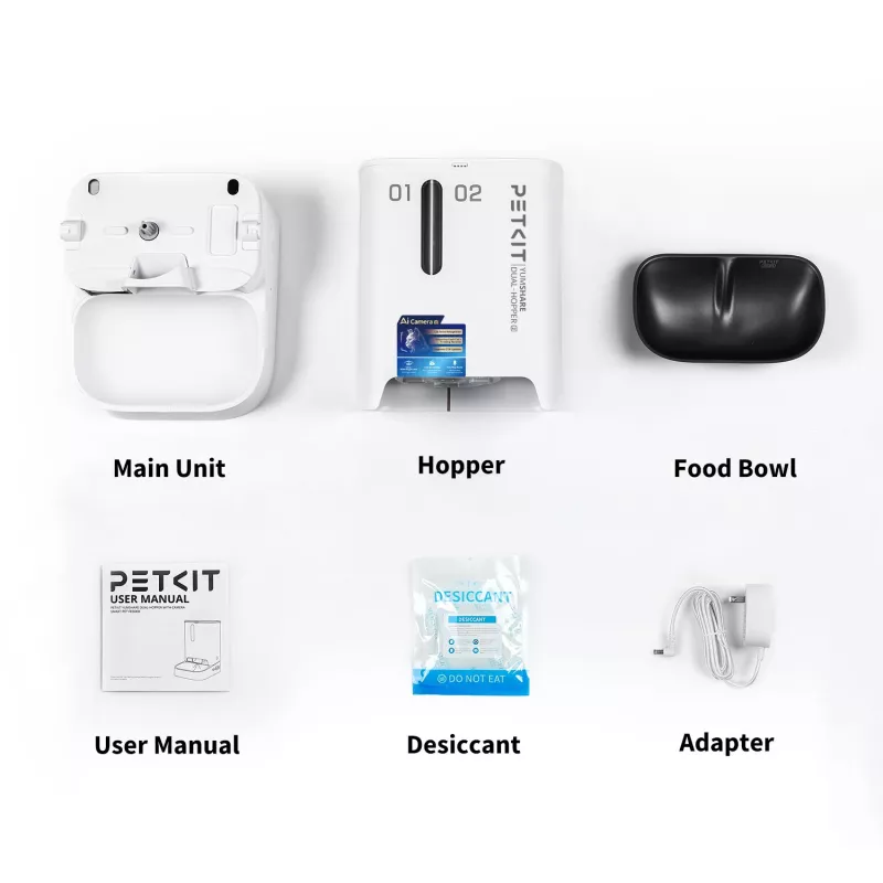Automātiskā mājdzīvnieku barotava PETKIT YumShare Dual-hopper 2 ar kameru, 5 L ietilpība, ABS un 304 nerūsējošais tērauds, balta