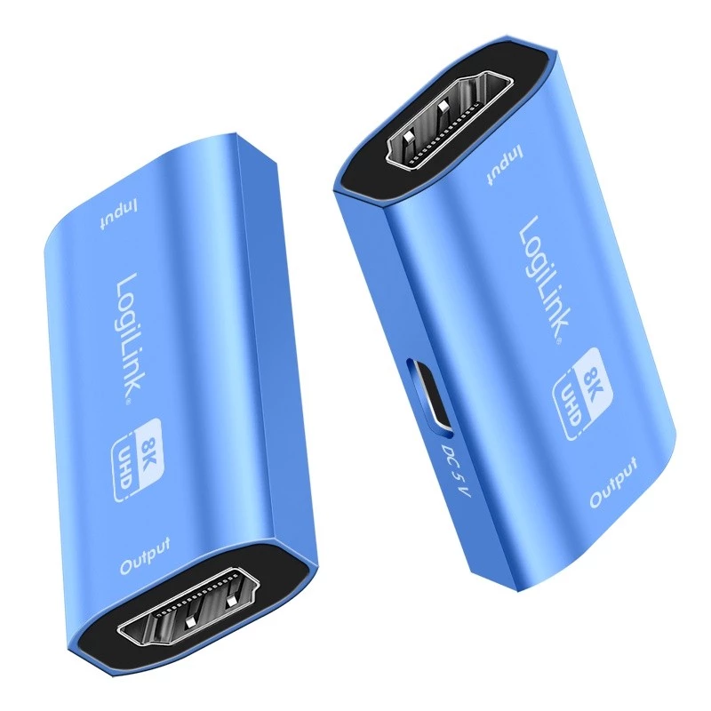 HDMI retranslators, 20m, 8K 60Hz, HDCP 2.3, alumīnijs, zils