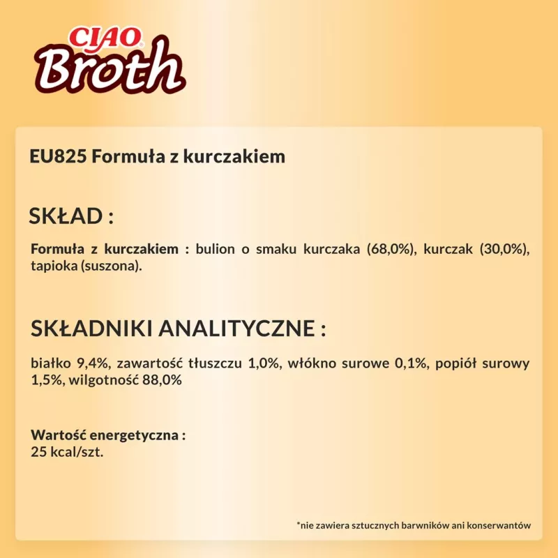 Mitrā kaķu kārums INABA Ciao Broth Chicken 40 g paciņa — gaļīgs šķidrums, bez graudiem, bez glutēna un sojas