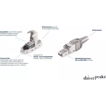 ShiverPeaks Cat.6A kabeļa savienotājs, dubultā ligzda RJ45 BS08-01041