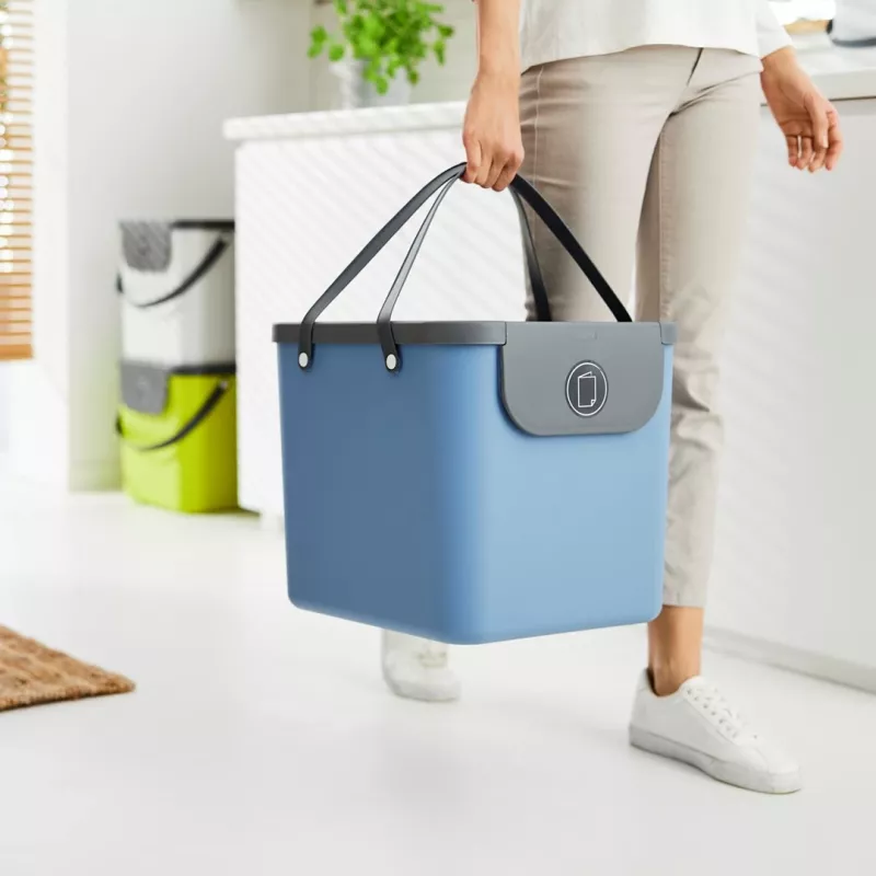 Plastmasas uzglabāšanas konteiners rotho Albula 40 L taisnstūrveida, zils, 40 L ietilpība, pakaramā atvere, 400×358×340 mm