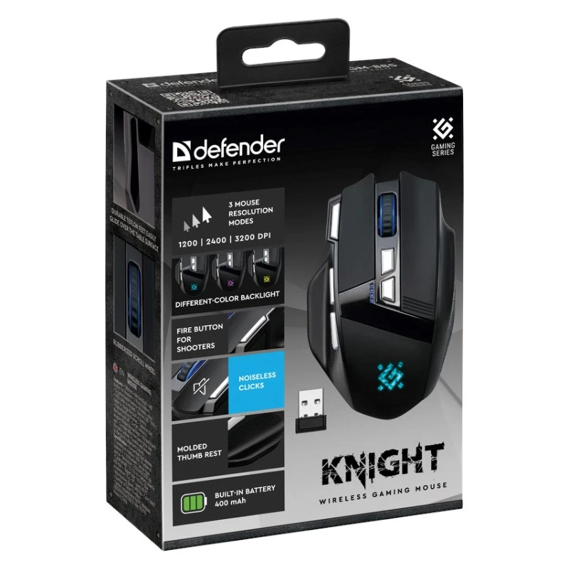 pele DEFENDER GM-885 KNIGHT RF WIRELESS 3200dpi 8P Melns