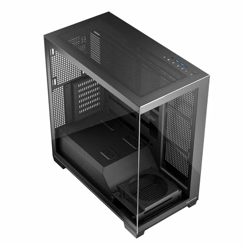 PC korpuss MODECOM Volcano Stellar NF ATX midi tornis, rūdīts stikls, melns, atbalsta ATX/mikro ATX, GPU līdz 420mm, CPU dzesētājs 175mm