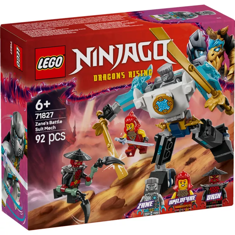 LEGO NINJAGO komplekts 71827 Zane kaujas tērpa mehs, 92 detaļas, 2 minifigūras, augstums 100 mm, vecumam 6+