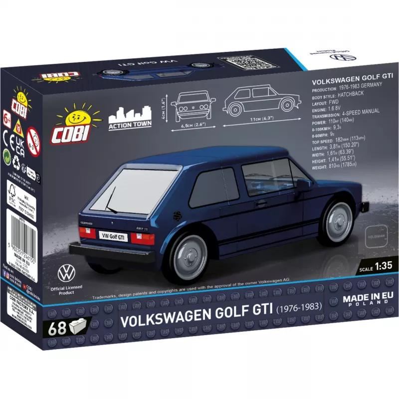 Cobi Volkswagen Golf GTI (1976–1983) konstruktors, zils, 1:35, 68 detaļas