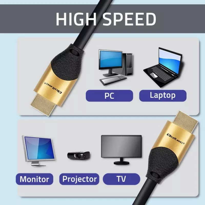 Qoltec 50356 HDMI v2.1 kabelis Ultra ātrgaitas 8K | 60Hz | 28AWG | GOLD | 3m