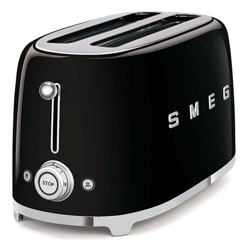 Smeg - TSF02 Toasteris 4 šķēlēm - Melns/lakots/PxAxD 41x20,8x21,5 cm/6 grauzdēšanas pakāpes/1500W