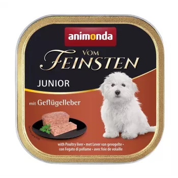 animonda Vom Feinsten Junior ar mājputnu aknām mitrā suņu barība, 150 g