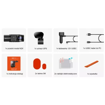 Auto videoreģistrators VANTRUE N2X LTE — 2,7K Ultra HD, SONY STARVIS 2 IMX675 galvenais, 158° F/1,8, 2 kanālu, GPS, Wi‑Fi, IPS 2 collu displejs